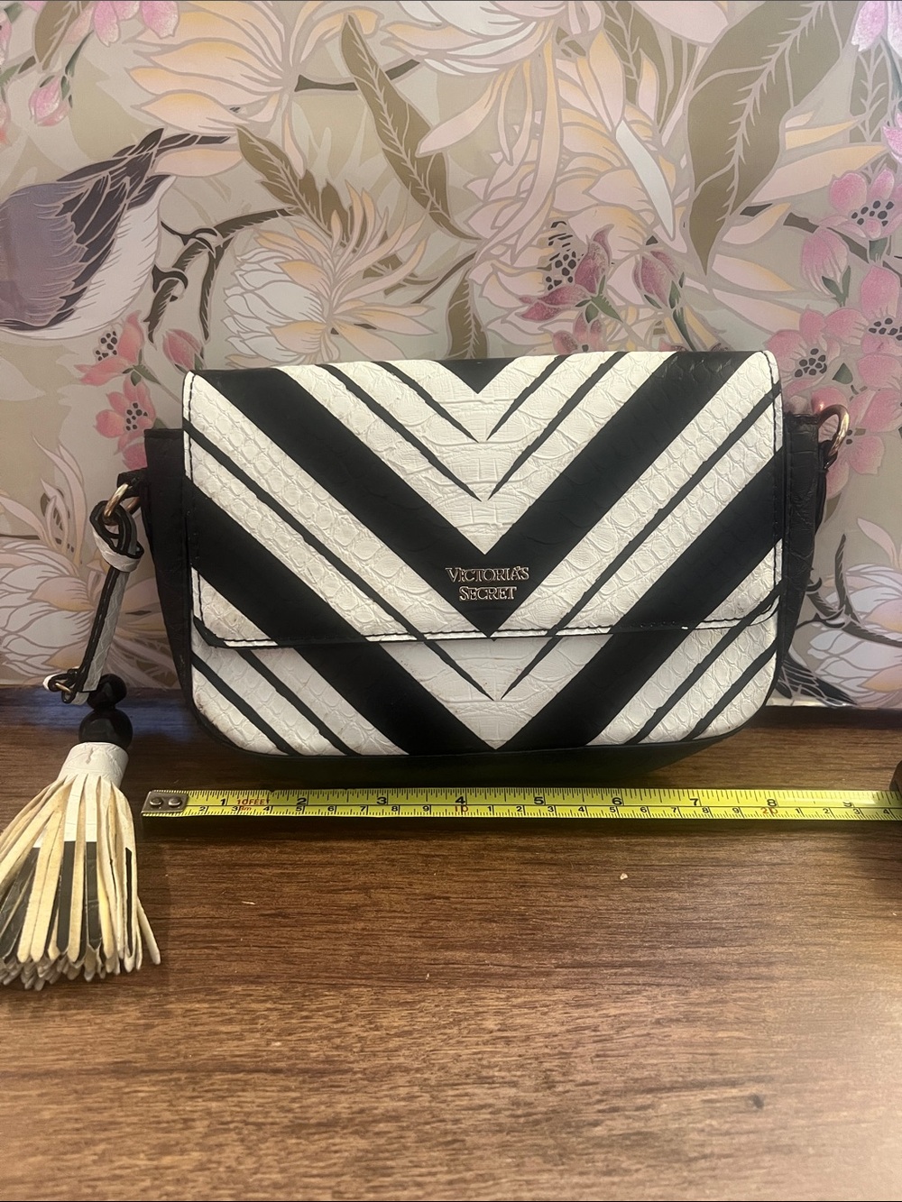 Victoria's Secret Black and White Chevron clutch with Tassel